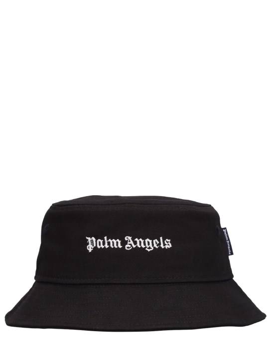 Palm Angels: Cotton gabardine bucket hat w/ logo - Black - kids-girls_0 | Luisa Via Roma
