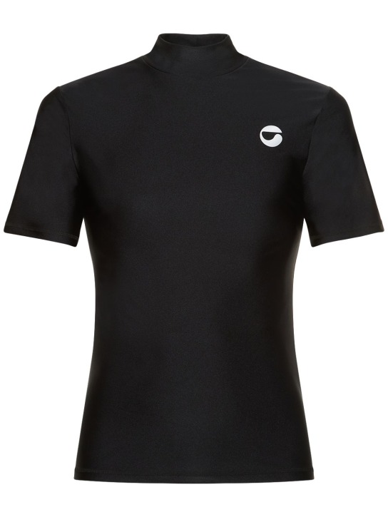 Coperni: Logo fitted high collar s/s t-shirt - Black - men_0 | Luisa Via Roma