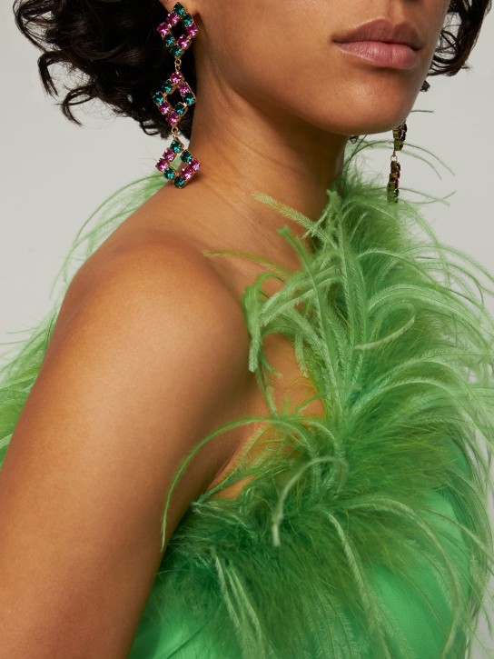 Rosantica: Sophia crystal drop earrings - Green/Fuchsia - women_1 | Luisa Via Roma