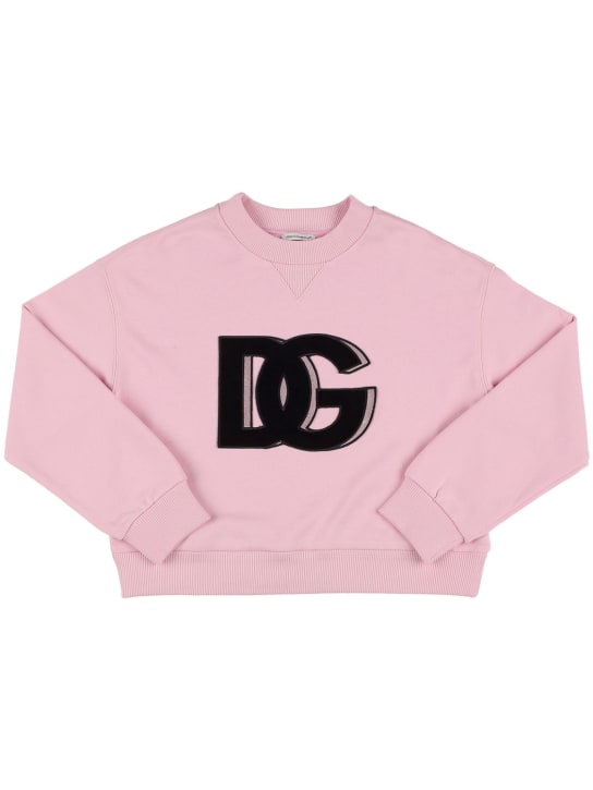Dolce&Gabbana: Logo patch cotton sweatshirt - Pink - kids-girls_0 | Luisa Via Roma
