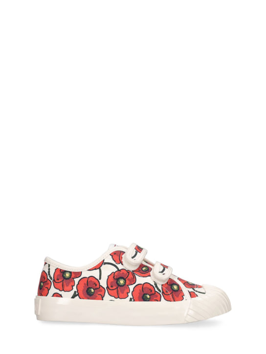 Kenzo Kids: Flower print strap sneakers - White/Red - kids-girls_0 | Luisa Via Roma