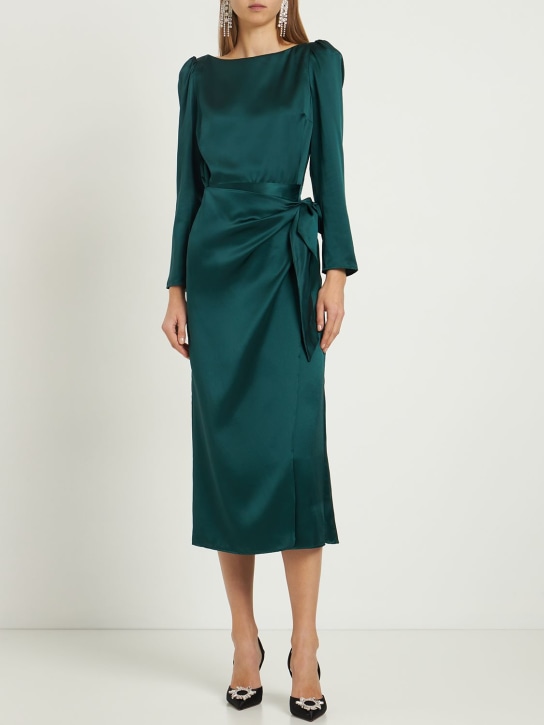 Reformation: Cassis silk satin long sleeve midi dress - Green - women_1 | Luisa Via Roma