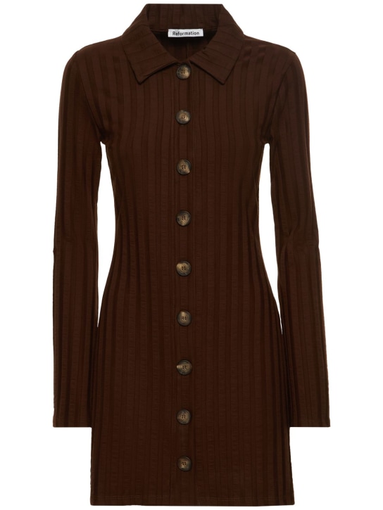 Reformation: Benton knitted mini dress - Brown - women_0 | Luisa Via Roma
