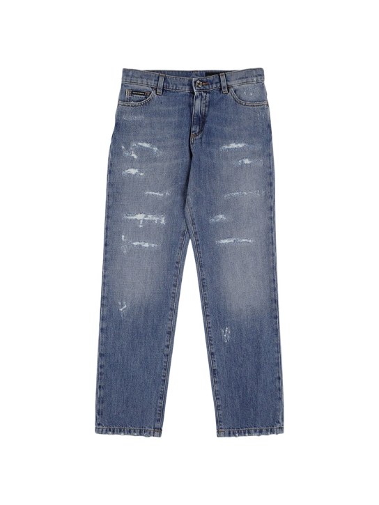Dolce&Gabbana: Jeans de denim de algodón lavados a piedra - Denim - kids-girls_0 | Luisa Via Roma