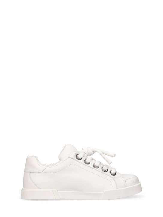 Dolce&Gabbana: Leather lace-up sneakers - White - kids-girls_0 | Luisa Via Roma