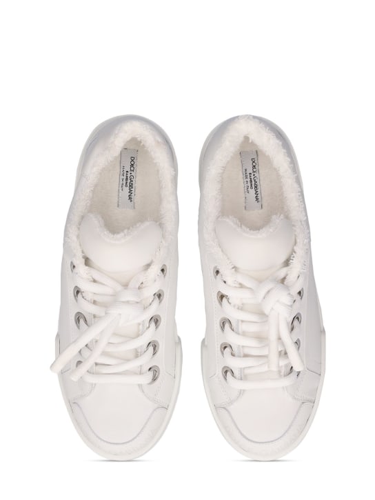Dolce&Gabbana: Leather lace-up sneakers - White - kids-girls_1 | Luisa Via Roma