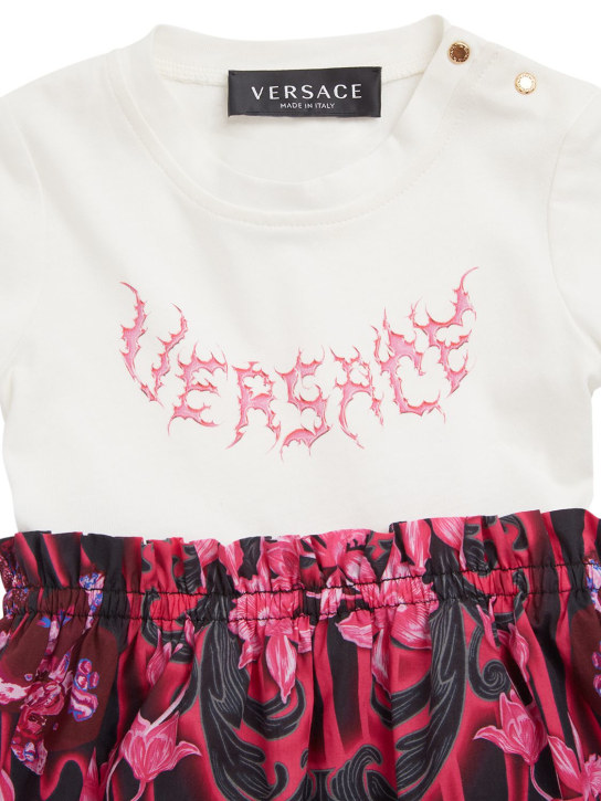 Versace: Vestito midi in popeline di cotone stampato - kids-girls_1 | Luisa Via Roma