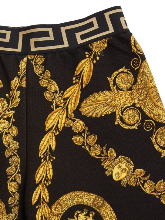 Versace: Baroque印花棉质运动短裤 - 黑色/黄色 - kids-girls_1 | Luisa Via Roma
