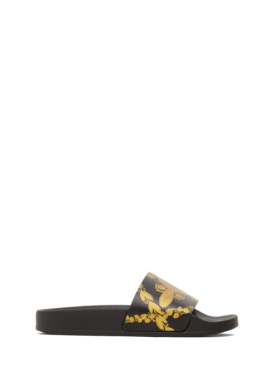 Versace: Baroque print rubber slide sandals - Black/Yellow - kids-boys_0 | Luisa Via Roma