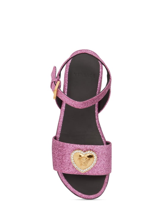 Versace: Sandales en paillettes détail Medusa - Rose Foncé - kids-girls_1 | Luisa Via Roma