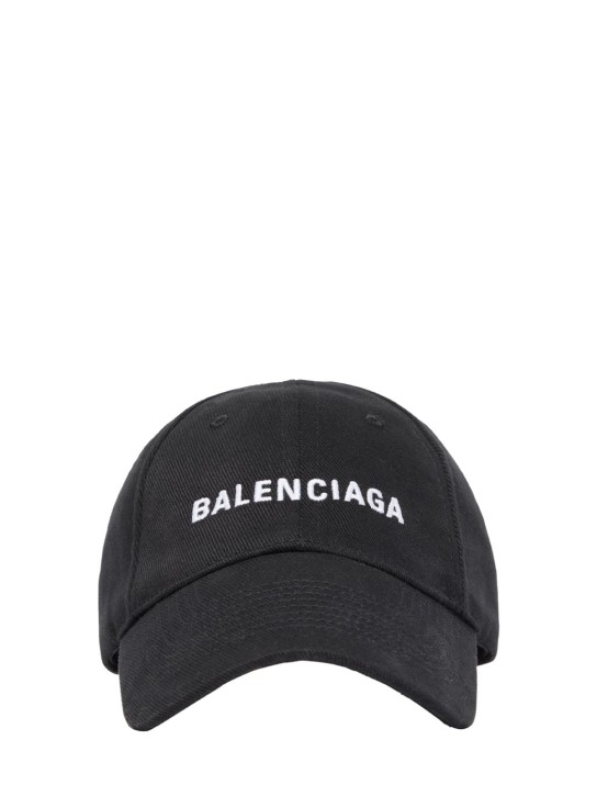 Balenciaga: 코튼 베이스볼 캡 - 블랙/화이트 - kids-boys_0 | Luisa Via Roma