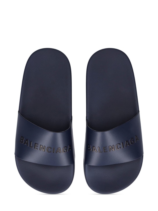 Balenciaga: Sandalias planas de goma con logo - Azul Marino - kids-girls_1 | Luisa Via Roma