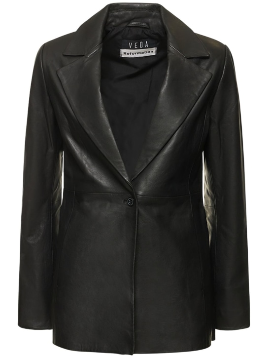 Reformation: Veda bowery slim leather blazer - Black - women_0 | Luisa Via Roma