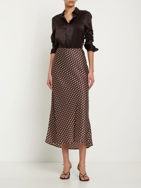 Reformation: Layla silk satin midi skirt - Brown/Multi - women_1 | Luisa Via Roma