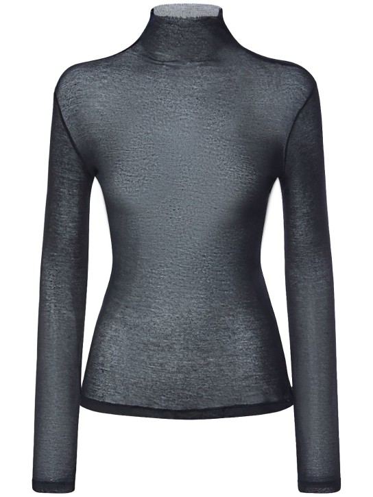 Ann Demeulemeester: Kaisu sheer knit high neck sweater - Black - women_0 | Luisa Via Roma
