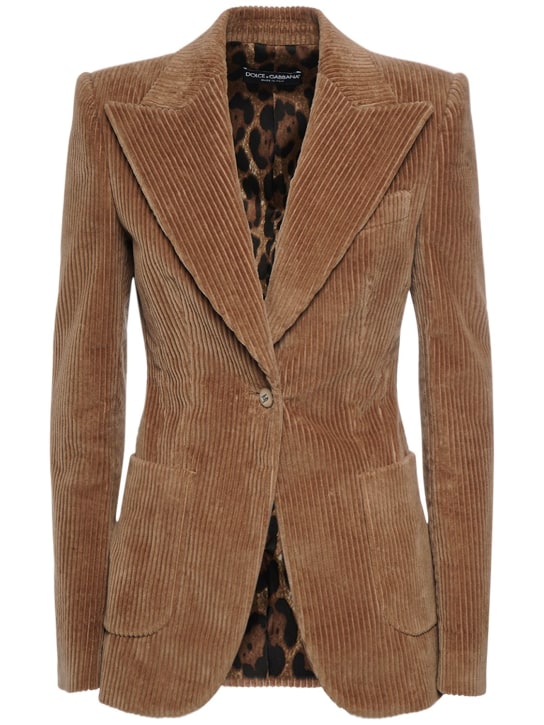 Dolce&Gabbana: Single breast corduroy jacket - Beige - women_0 | Luisa Via Roma