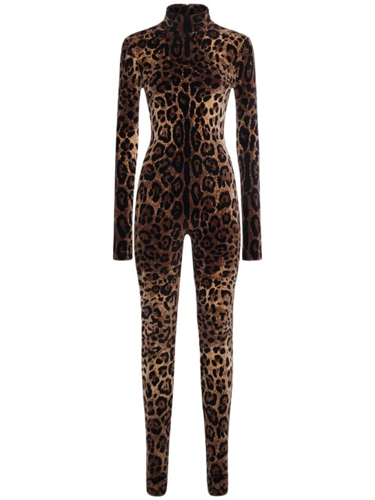 Dolce&Gabbana: Leopard jacquard chenille jumpsuit - Multicolor - women_0 | Luisa Via Roma