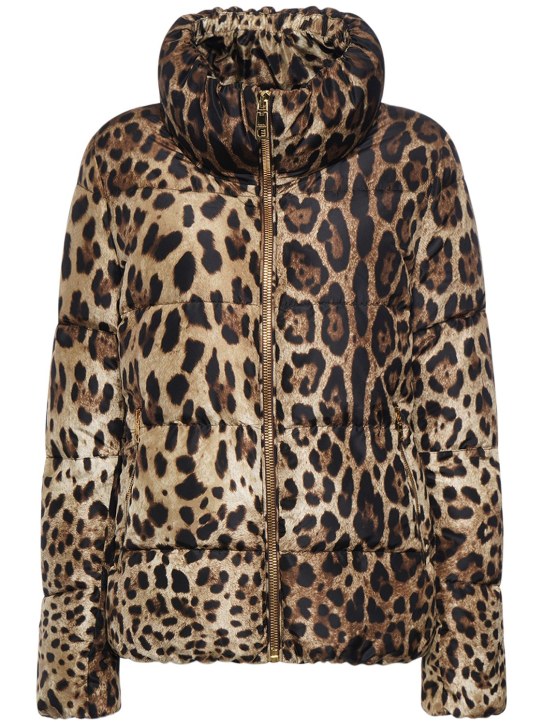 Dolce&Gabbana: Leopard print satin puffer jacket - Multicolor - women_0 | Luisa Via Roma