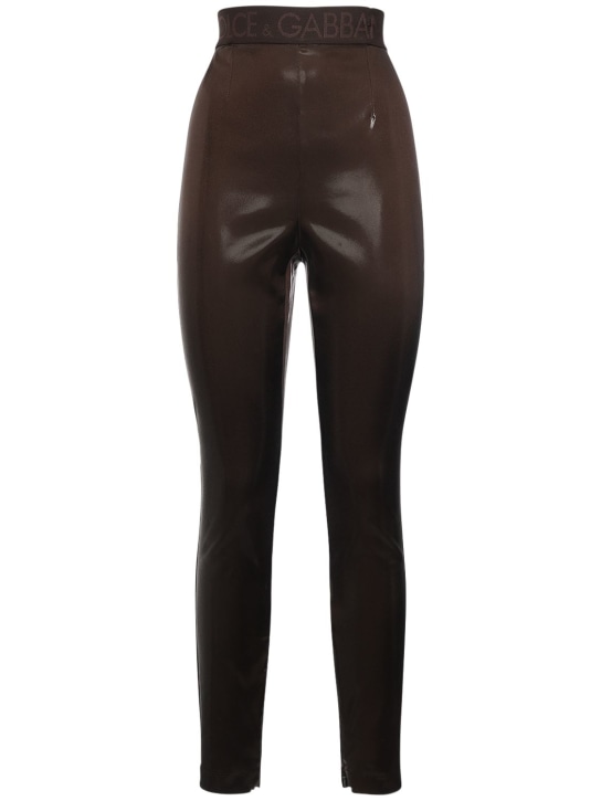 Dolce&Gabbana: Shiny laminated leggings - Brown - women_0 | Luisa Via Roma