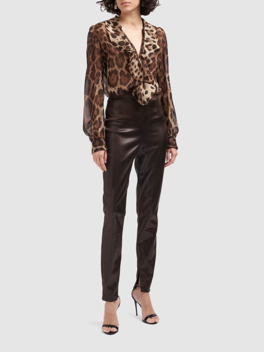 Dolce&Gabbana: Shiny laminated leggings - Brown - women_1 | Luisa Via Roma