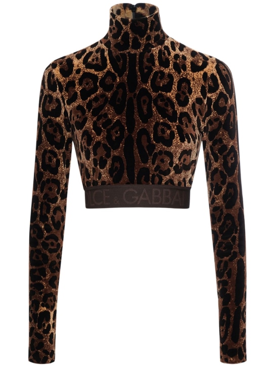 Dolce&Gabbana: Crop top in ciniglia leopard - Multicolore - women_0 | Luisa Via Roma