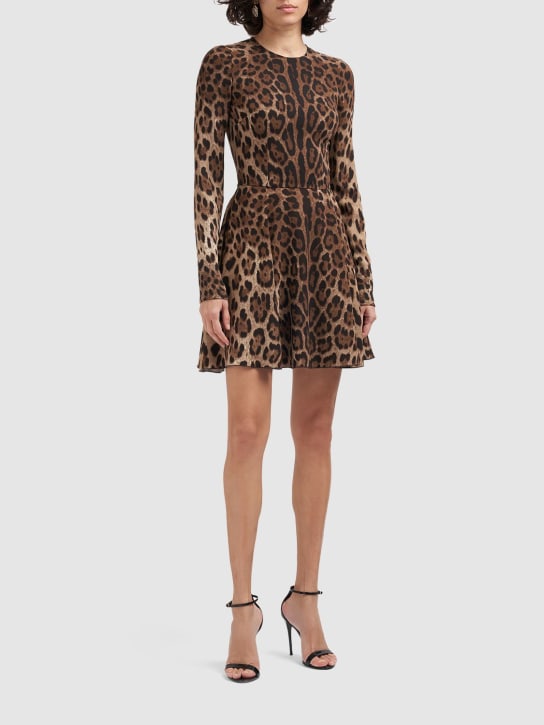 Dolce&Gabbana: Leopard print cady mini dress - Multicolor - women_1 | Luisa Via Roma