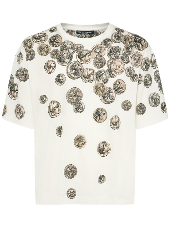 Dolce&Gabbana: T-shirt Ancient Coins in cotone stampato - Bianco - men_0 | Luisa Via Roma