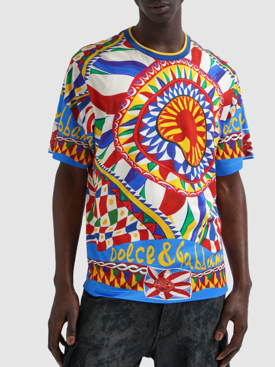 Dolce&Gabbana: Carretto printed cotton t-shirt - Multicolor - men_1 | Luisa Via Roma