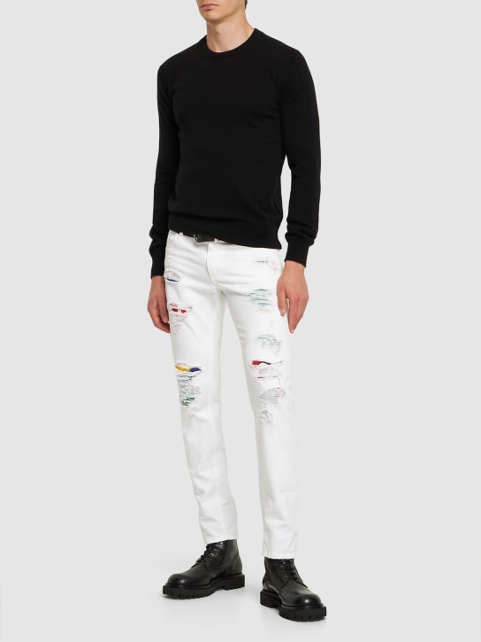 Dolce&Gabbana: Jeans de denim desgastados - Blanco - men_1 | Luisa Via Roma