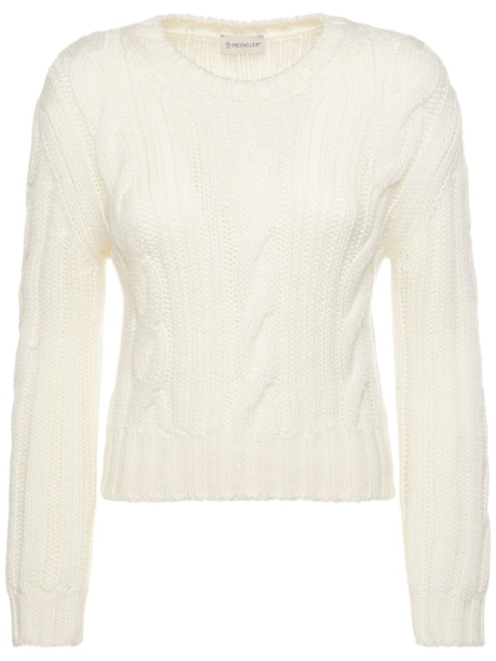 Moncler: Tricot wool crewneck sweater - Natural - women_0 | Luisa Via Roma