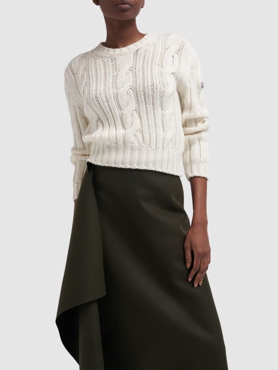 Moncler: Tricot wool crewneck sweater - Natural - women_1 | Luisa Via Roma