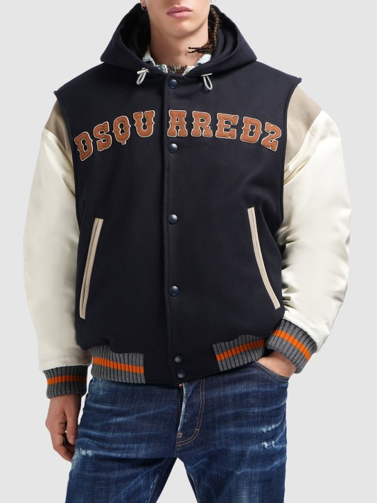 Dsquared2: Varsity wool blend bomber jacket - Navy - men_1 | Luisa Via Roma