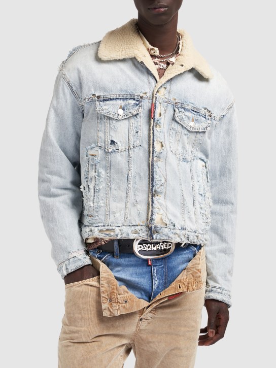 Giacca In Denim Di Cotone Distressed Dsquared Uomo Luisaviaroma