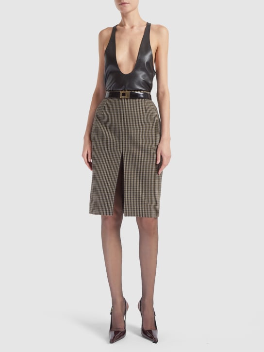 Saint Laurent: Wool blend midi skirt - Beige/Schwarz - women_1 | Luisa Via Roma
