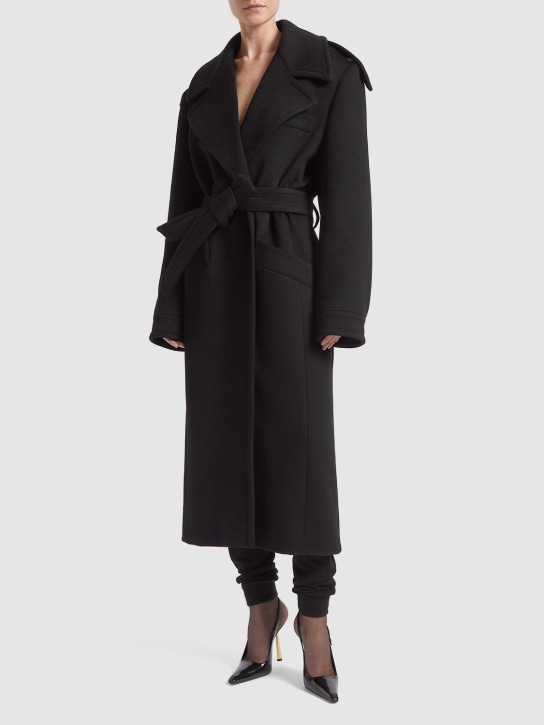 Saint Laurent: Cashmere & wool midi coat - Schwarz - women_1 | Luisa Via Roma