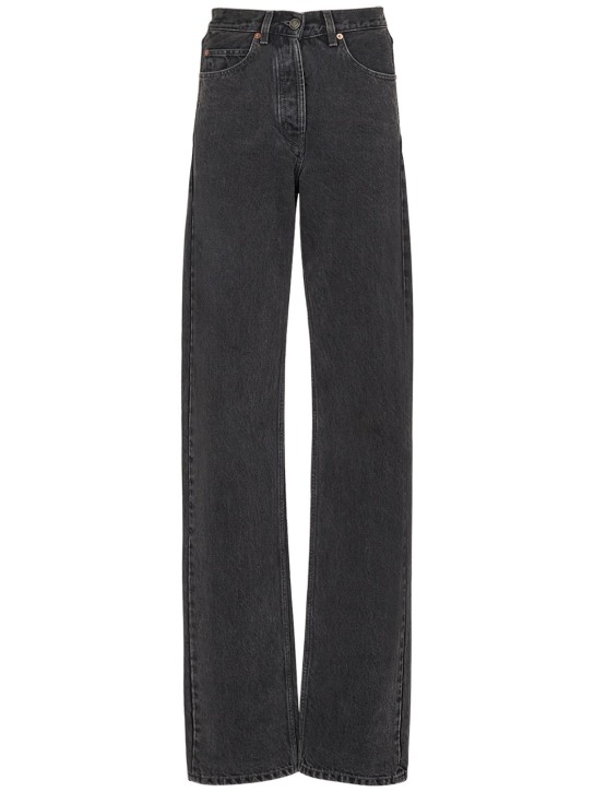 Saint Laurent: V waist baggy cotton denim jeans - Black - women_0 | Luisa Via Roma