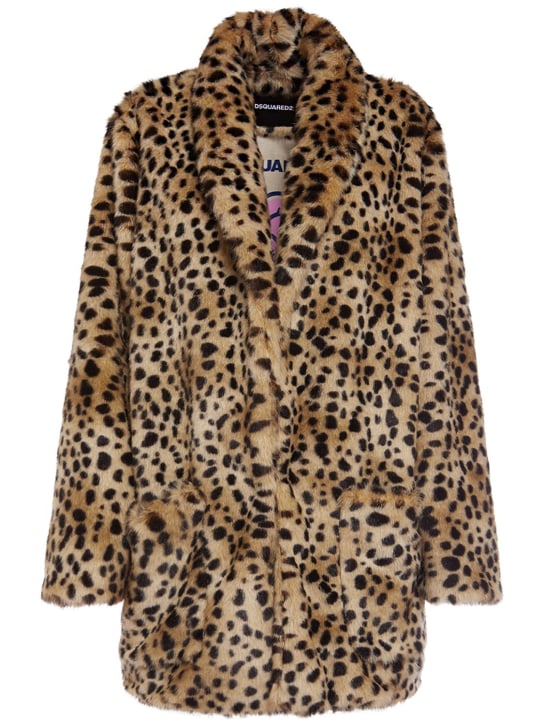 Dsquared2: Leopard print faux fur midi coat - Multicolor - women_0 | Luisa Via Roma