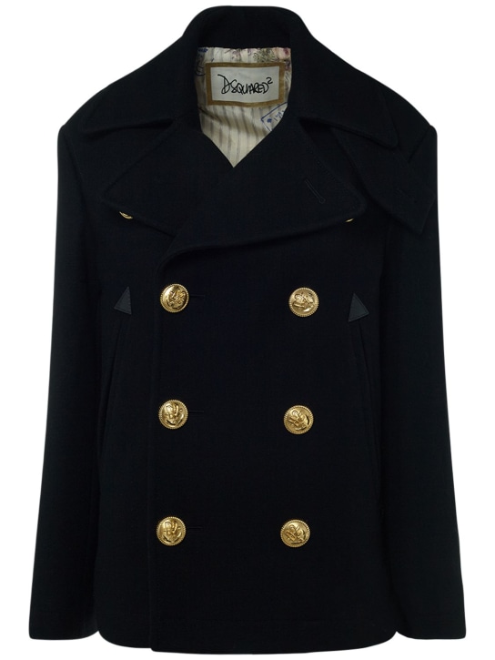 Dsquared2: Felted wool double breasted peacoat - Black - women_0 | Luisa Via Roma