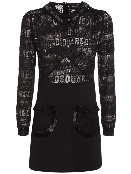 Dsquared2: Embellished lace & cady mini dress - women_0 | Luisa Via Roma