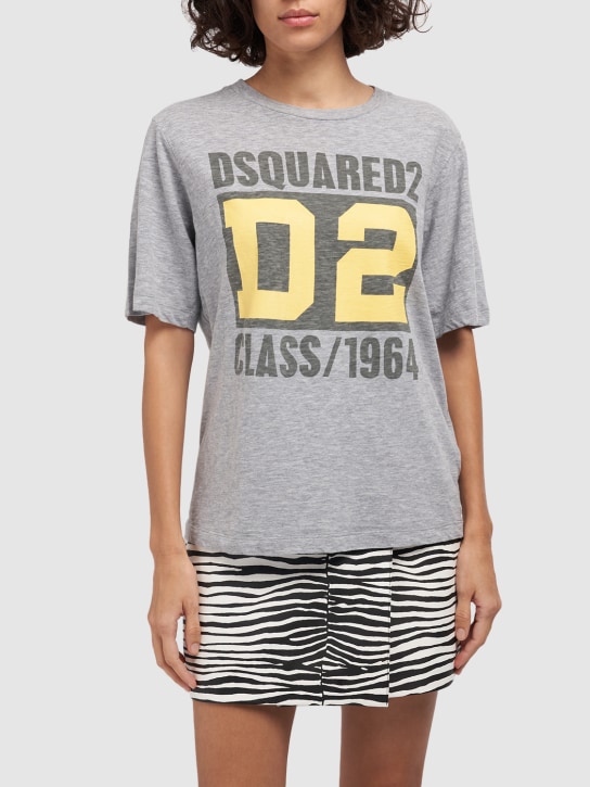 Dsquared2: Printed logo relaxed fit jersey t-shirt - Grey - women_1 | Luisa Via Roma