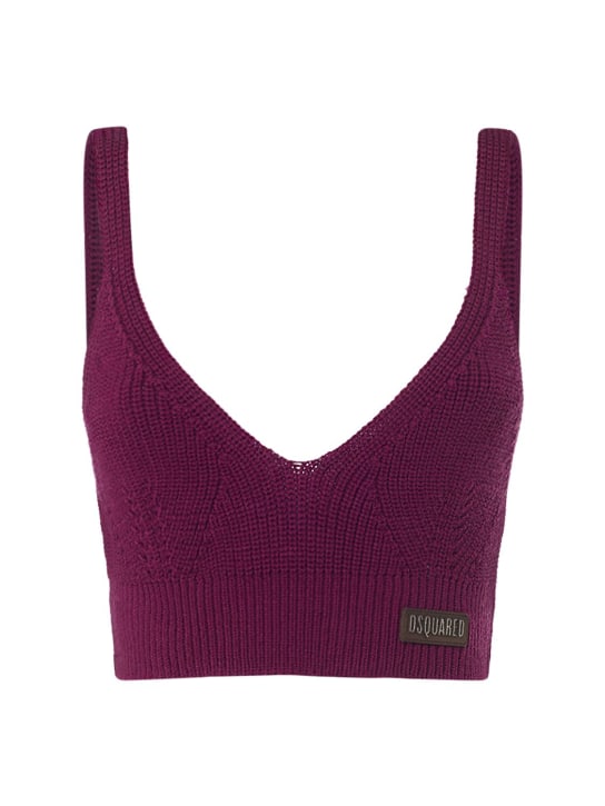 Dsquared2: Ribbed wool knit crop top - Purple - women_0 | Luisa Via Roma