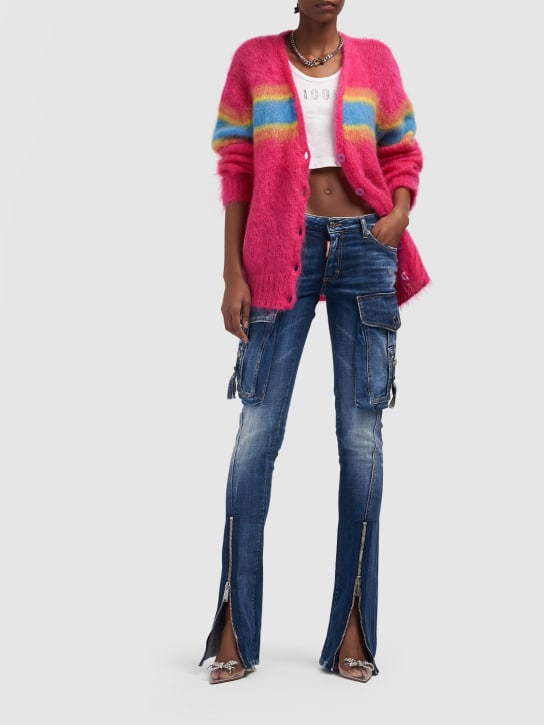 Dsquared2: Striped mohair blend knit cardigan - Pink - women_1 | Luisa Via Roma
