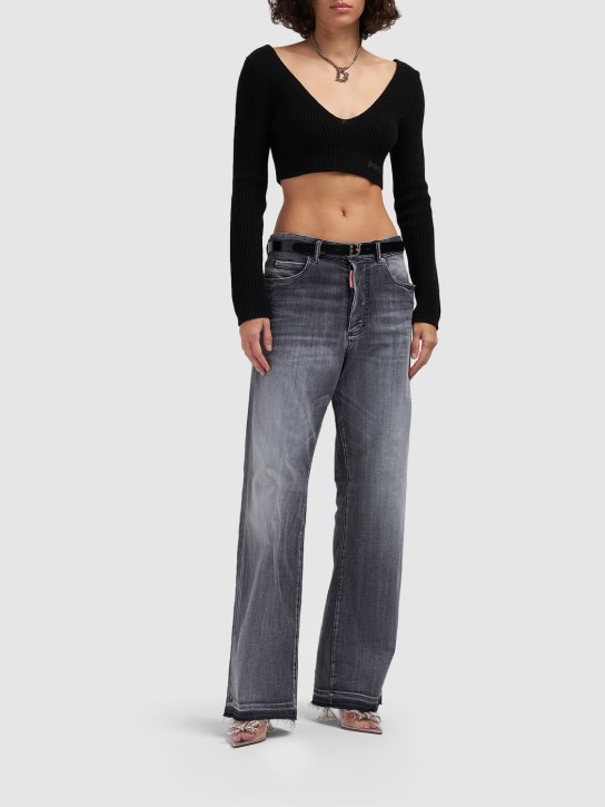 Dsquared2: Ribbed knit long sleeve crop top - women_1 | Luisa Via Roma