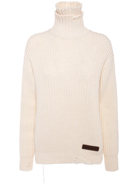 Dsquared2: Cotton blend rib knit turtleneck sweater - Cream - women_0 | Luisa Via Roma