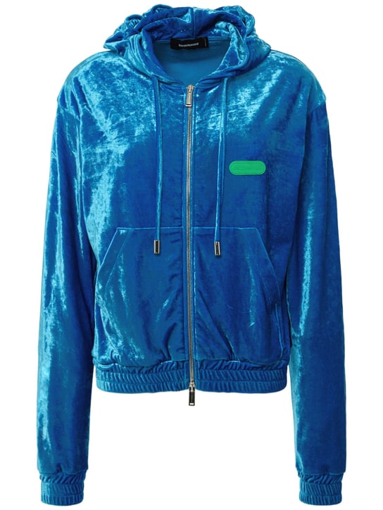 Dsquared2: Zip-up chenille cool fit hoodie - Blue - women_0 | Luisa Via Roma