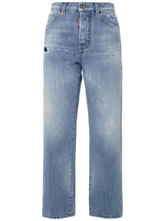 Dsquared2: Jeans anchos de denim con cintura alta - women_0 | Luisa Via Roma