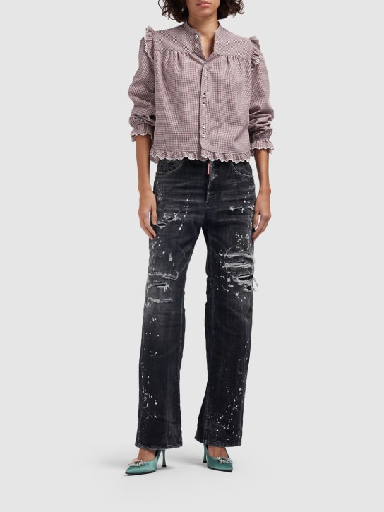 Dsquared2: Distressed mid rise wide leg jeans - women_1 | Luisa Via Roma