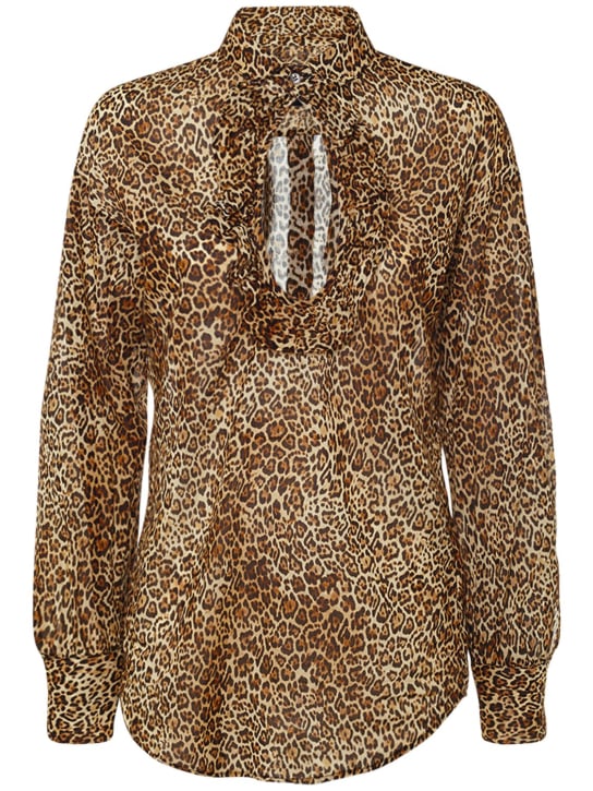 Dsquared2: Hemd aus Baumwollvoile mit Leopardendruck - women_0 | Luisa Via Roma