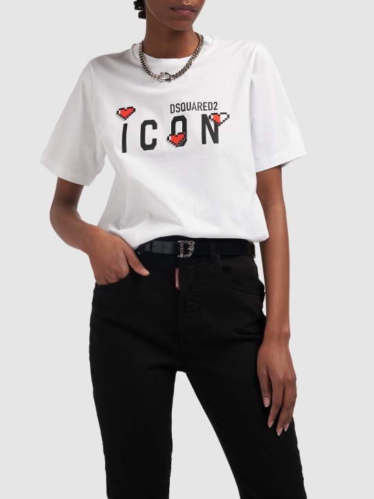 Dsquared2: Icon hearts logo print jersey t-shirt - women_1 | Luisa Via Roma