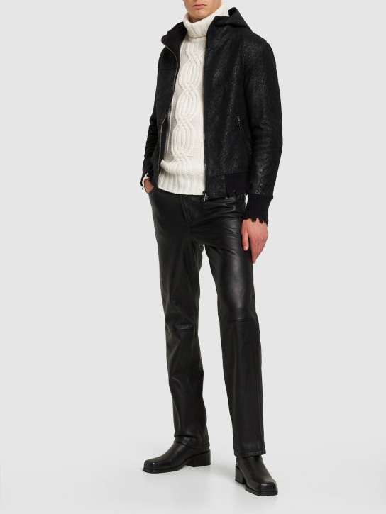 Giorgio Brato: Hooded waxed leather jacket - Black - men_1 | Luisa Via Roma